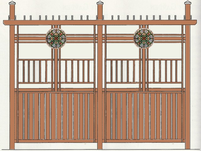 Trellis-fence-with-cross-with-circle-and-slat-screen-and-window